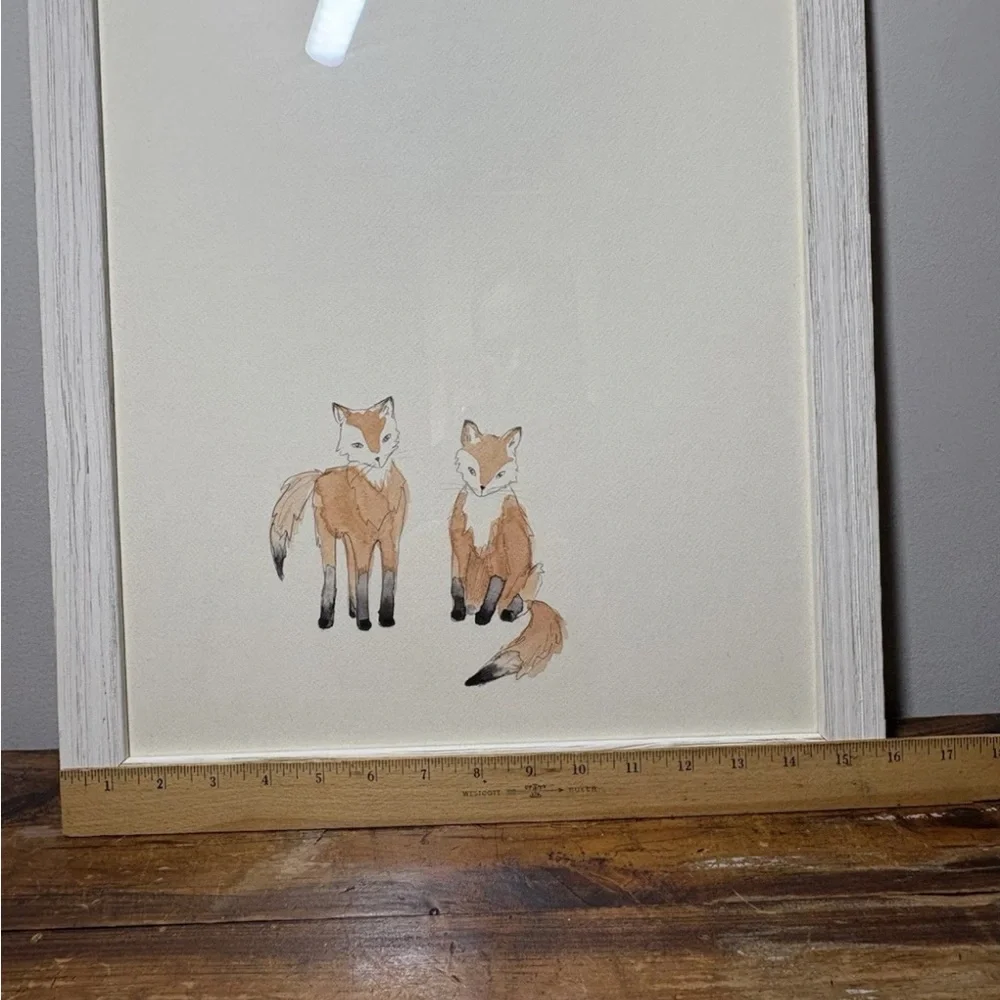 Restoration Hardware Baby Child Watercolor Animal print Baby Foxes Nursery frame